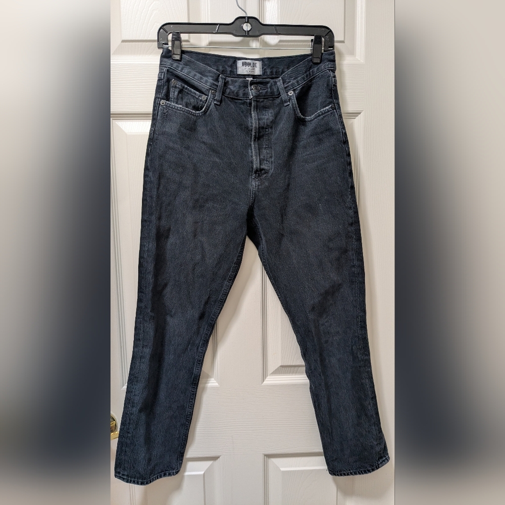 Agolde Riley Jeans high rise straight crop size 27 black satellite